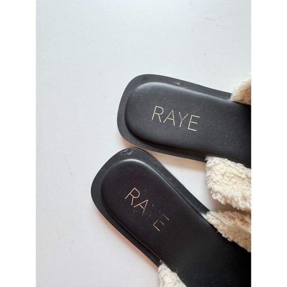 RAYE Lounge Natural Ivory Faux Shearling Fur Slides Sandals Flats, Size 5.5 - Picture 3 of 9